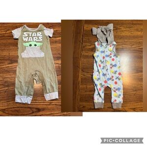Bundle lot of 2 Character Star Wars + paw patrol boys romper outfits 6-9 months